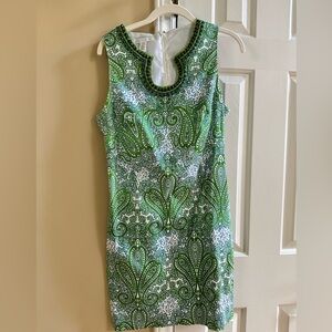Print dress with bead detailing